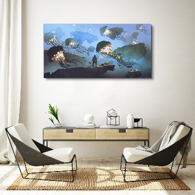 Underwater journey in the light of jellyfish Canvas wall art