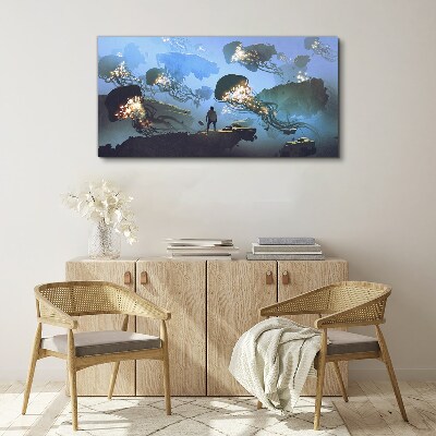Underwater journey in the light of jellyfish Canvas wall art