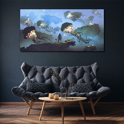 Underwater journey in the light of jellyfish Canvas wall art