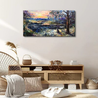 Sunset over the lake Print on canvas
