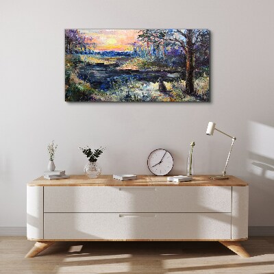 Sunset over the lake Print on canvas