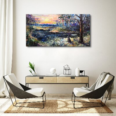 Sunset over the lake Print on canvas