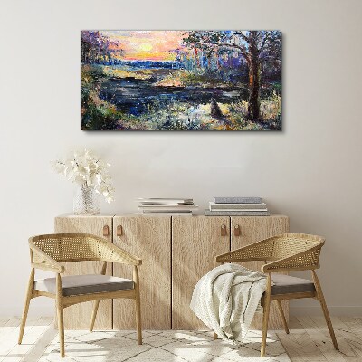 Sunset over the lake Print on canvas
