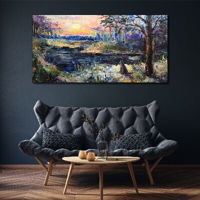 Sunset over the lake Print on canvas