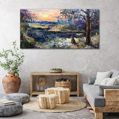 Sunset over the lake Print on canvas