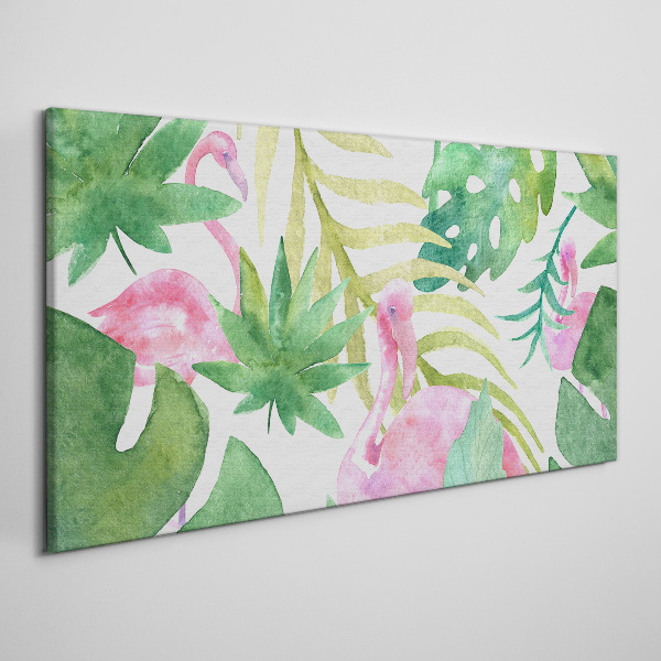 Happy flamingos in the tropical jungle Print on canvas