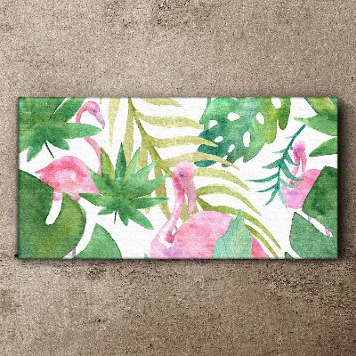 Happy flamingos in the tropical jungle Print on canvas