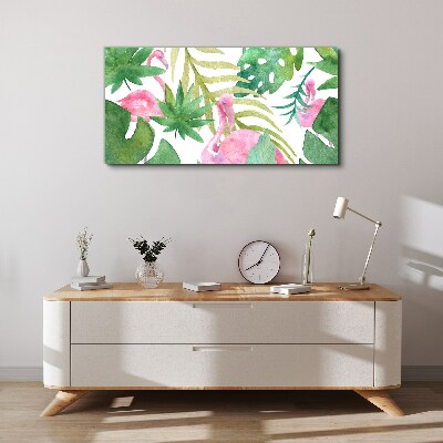 Happy flamingos in the tropical jungle Print on canvas