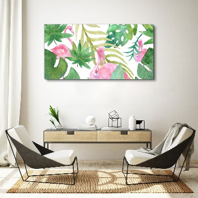 Happy flamingos in the tropical jungle Print on canvas