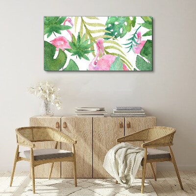 Happy flamingos in the tropical jungle Print on canvas