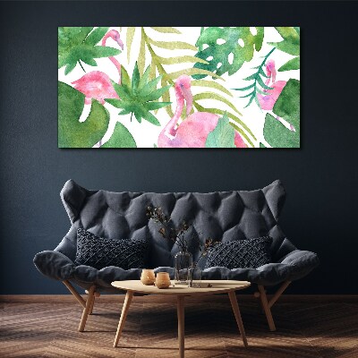 Happy flamingos in the tropical jungle Print on canvas