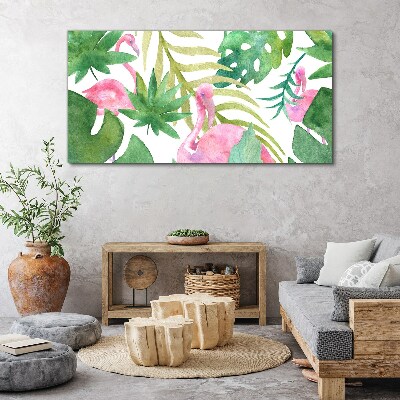 Happy flamingos in the tropical jungle Print on canvas