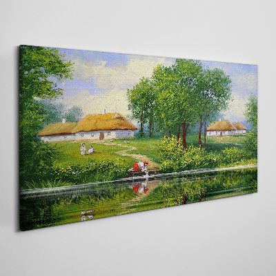 Peaceful rural landscape by the water Canvas wall art