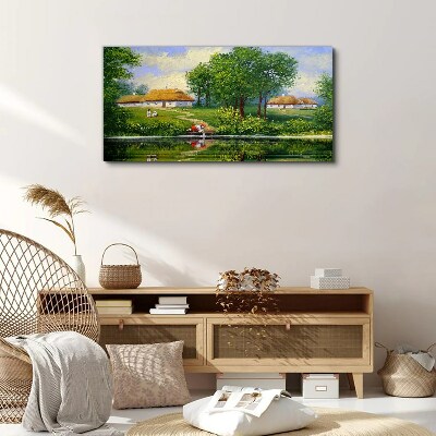 Peaceful rural landscape by the water Canvas wall art