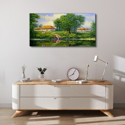 Peaceful rural landscape by the water Canvas wall art