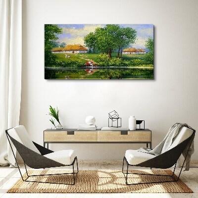 Peaceful rural landscape by the water Canvas wall art