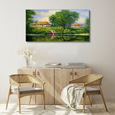 Peaceful rural landscape by the water Canvas wall art
