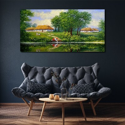 Peaceful rural landscape by the water Canvas wall art