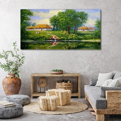 Peaceful rural landscape by the water Canvas wall art