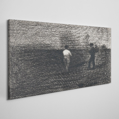 Misty figures against the landscape background Canvas wall art