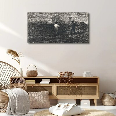 Misty figures against the landscape background Canvas wall art