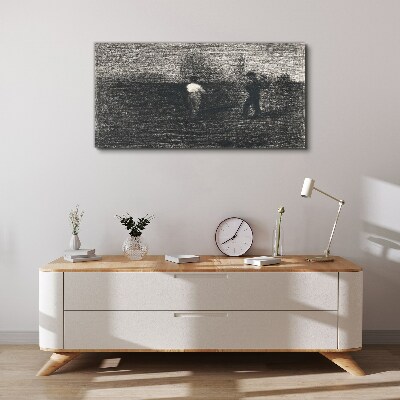 Misty figures against the landscape background Canvas wall art