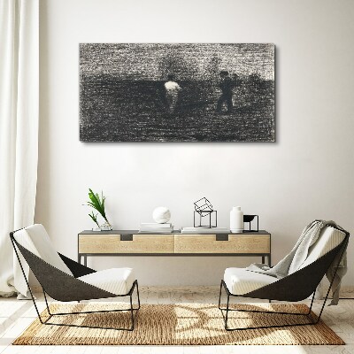 Misty figures against the landscape background Canvas wall art