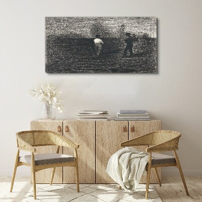Misty figures against the landscape background Canvas wall art