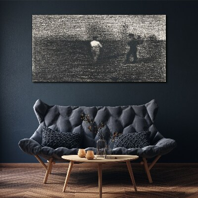Misty figures against the landscape background Canvas wall art