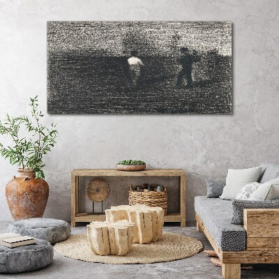 Misty figures against the landscape background Canvas wall art