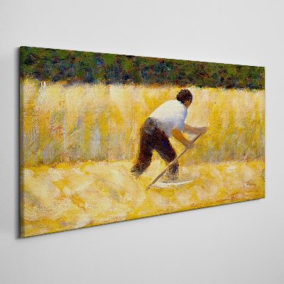 Worker in a grain field Print on canvas
