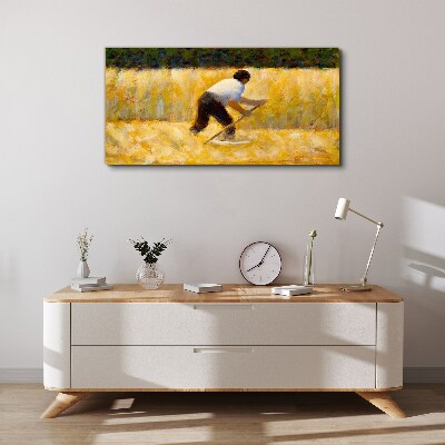 Worker in a grain field Print on canvas