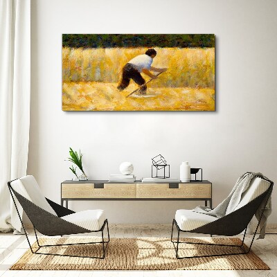 Worker in a grain field Print on canvas