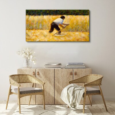 Worker in a grain field Print on canvas