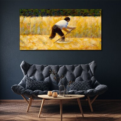 Worker in a grain field Print on canvas