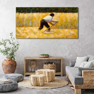 Worker in a grain field Print on canvas