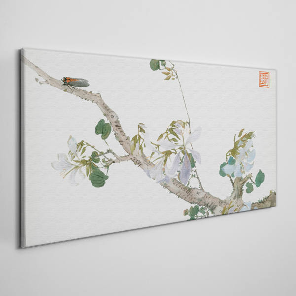 Flower branch with cicada Print on canvas