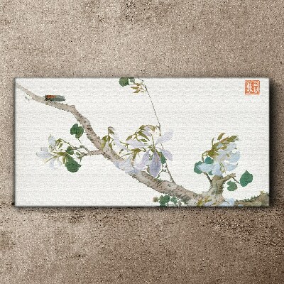 Flower branch with cicada Print on canvas