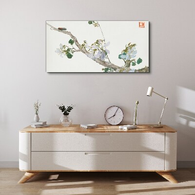 Flower branch with cicada Print on canvas
