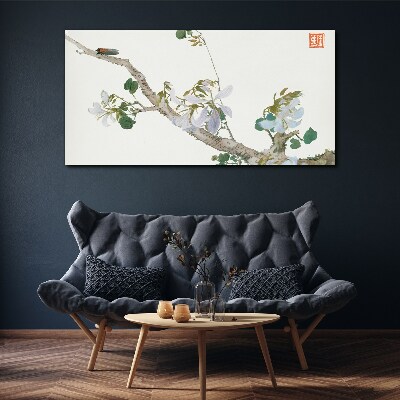 Flower branch with cicada Print on canvas