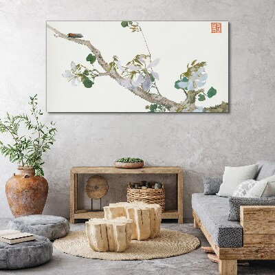 Flower branch with cicada Print on canvas
