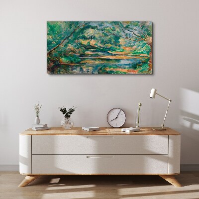 Green landscape with a river Canvas wall art