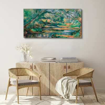 Green landscape with a river Canvas wall art