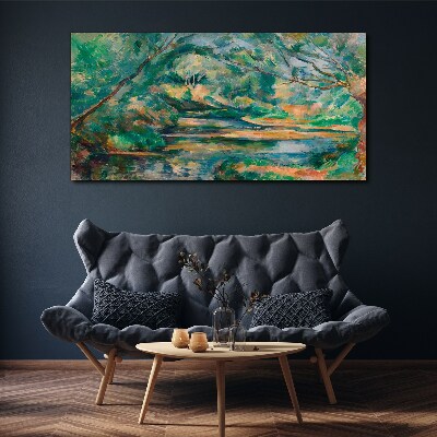 Green landscape with a river Canvas wall art