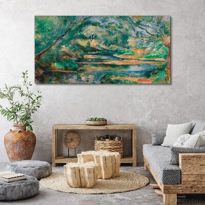 Green landscape with a river Canvas wall art