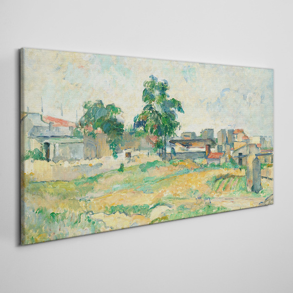 Landscape with a tree and buildings Print on canvas
