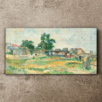 Landscape with a tree and buildings Print on canvas
