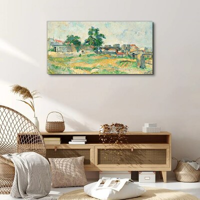 Landscape with a tree and buildings Print on canvas