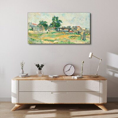Landscape with a tree and buildings Print on canvas
