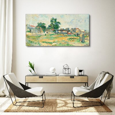 Landscape with a tree and buildings Print on canvas